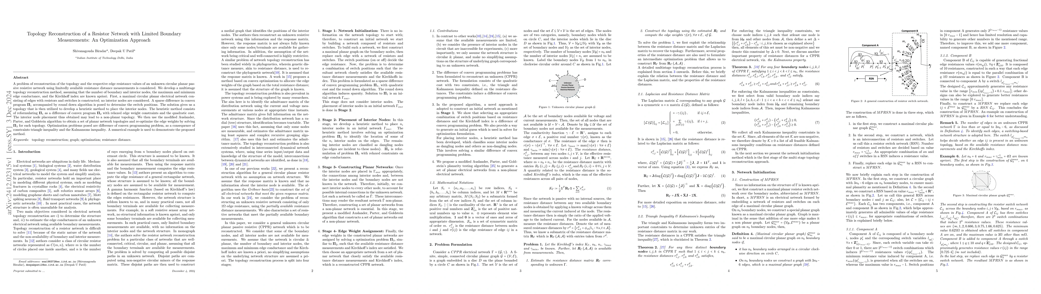 Thumbnail for Topology Reconstruction of a Resistor Network with Limited Boundary
  Measurements: An Optimization Approach