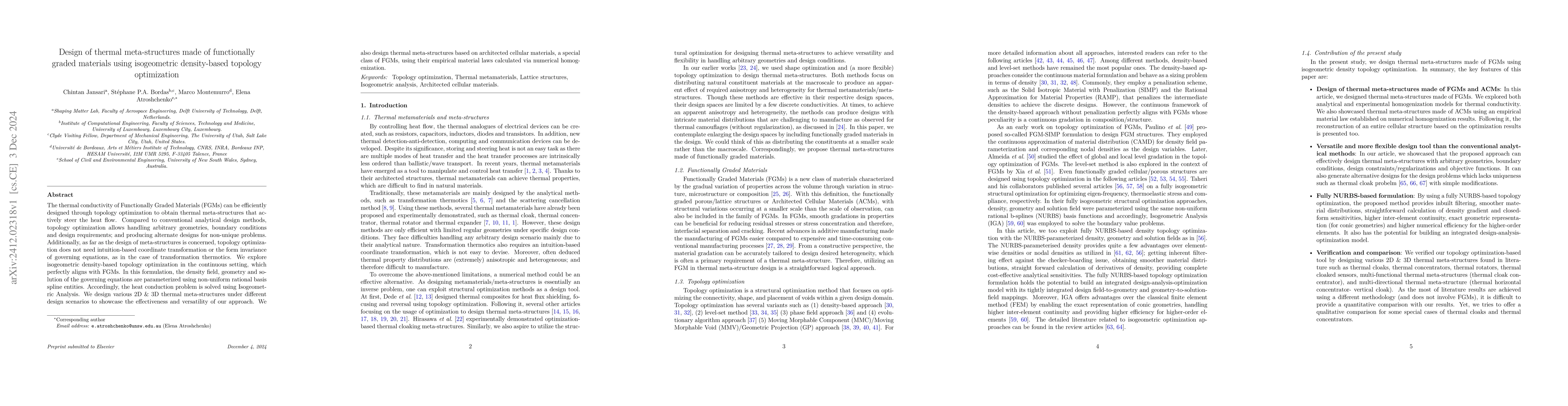 Thumbnail for Design of thermal meta-structures made of functionally graded materials
  using isogeometric density-based topology optimization