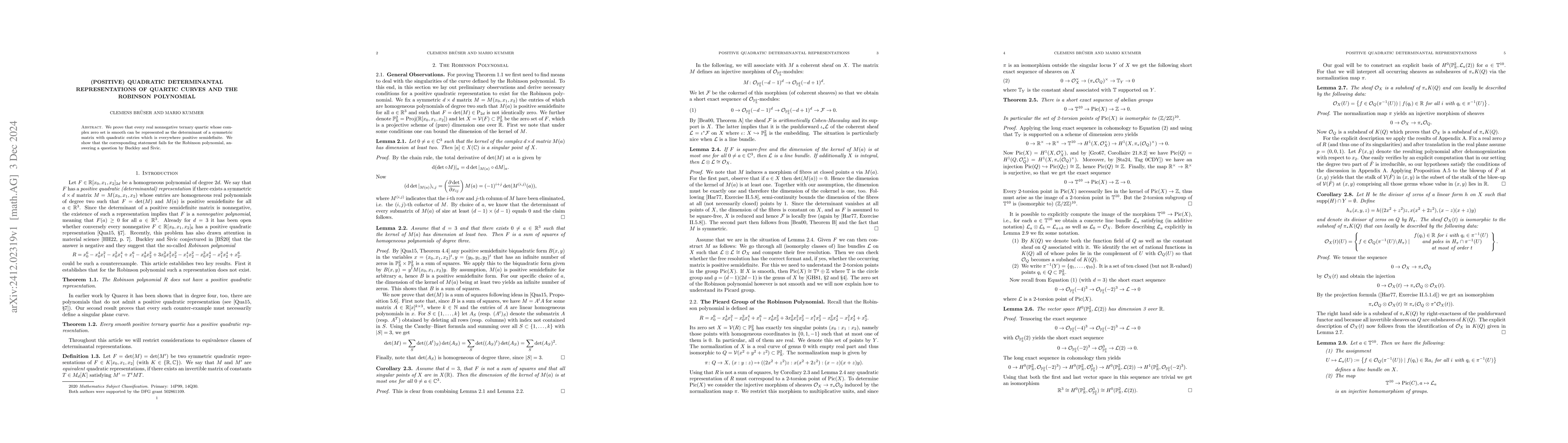 Thumbnail for (Positive) Quadratic Determinantal Representations of Quartic Curves and
  the Robinson Polynomial