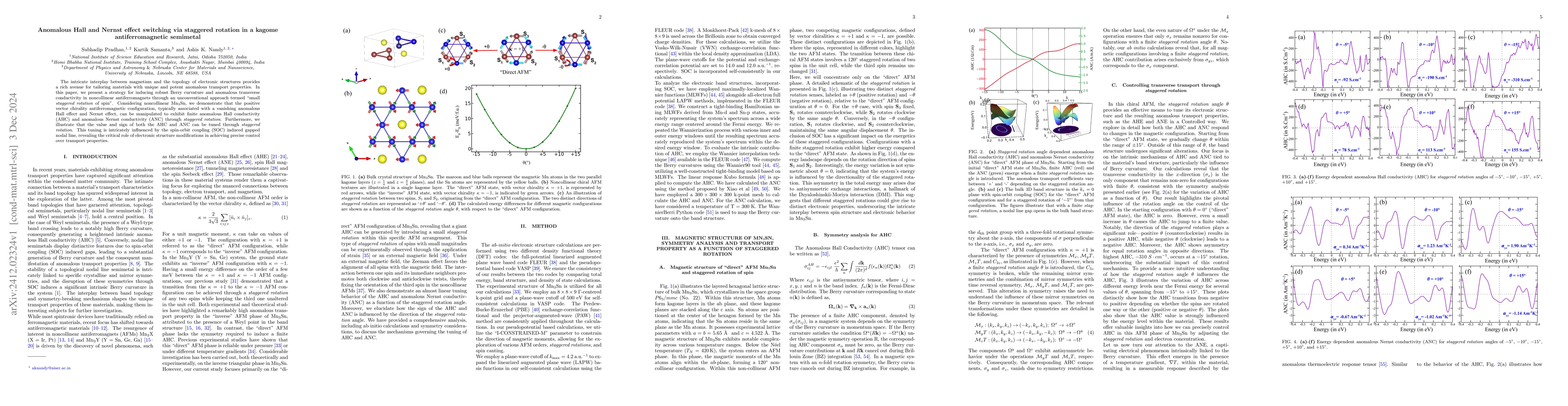 Thumbnail for Anomalous Hall and Nernst effect switching via staggered rotation in a
  kagome antiferromagnetic semimetal