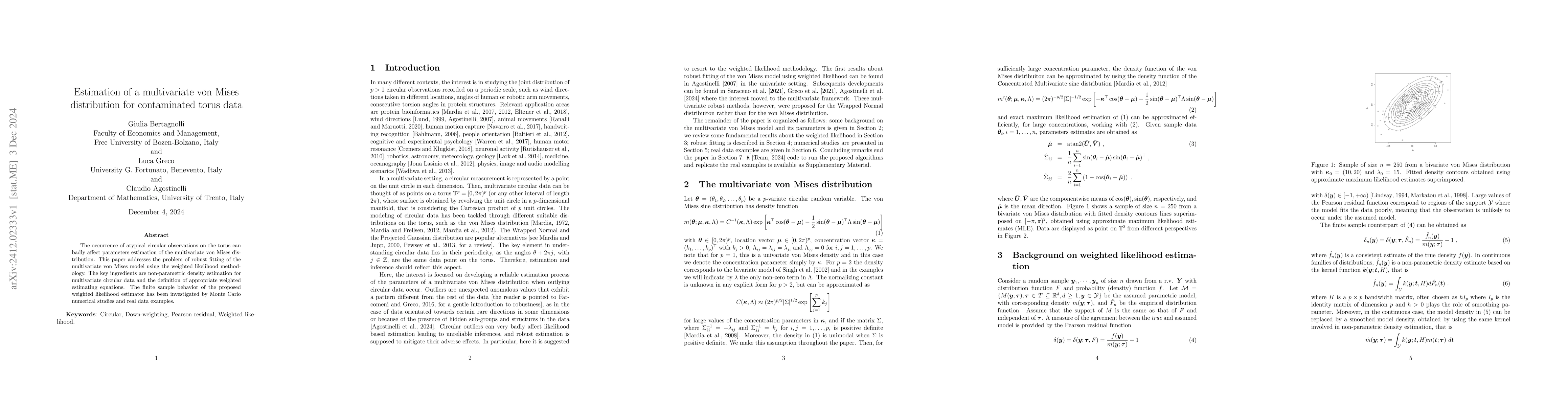Thumbnail for Estimation of a multivariate von Mises distribution for contaminated
  torus data