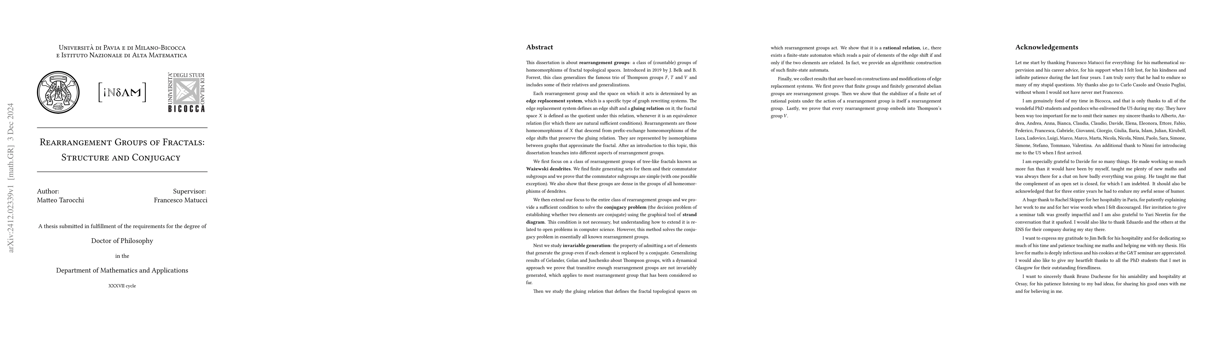 Thumbnail for Rearrangement Groups of Fractals: Structure and Conjugacy
