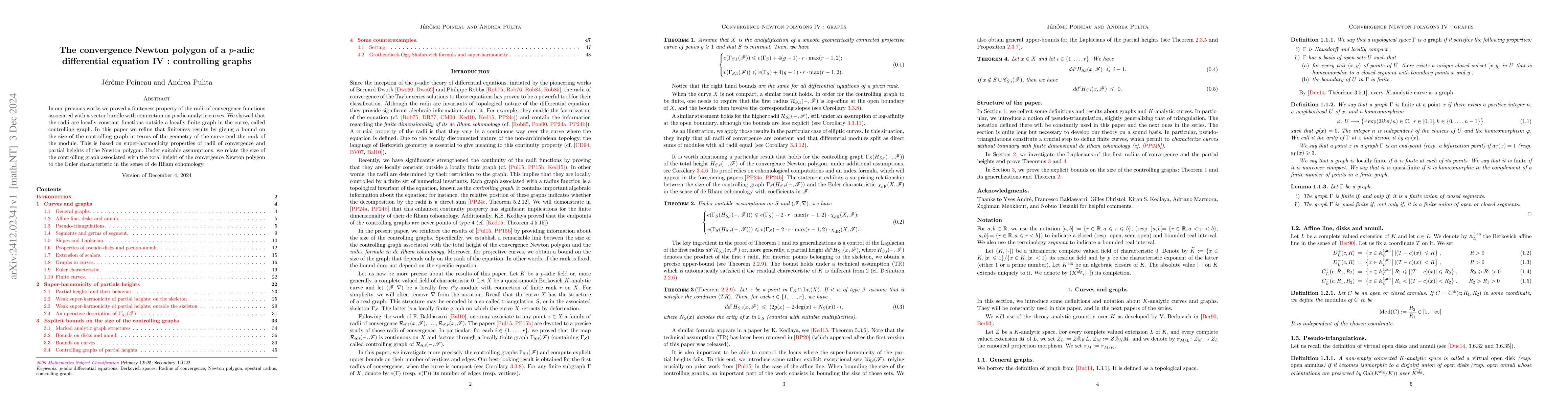 Thumbnail for The convergence Newton polygon of a $p$-adic differential equation IV :
  controlling graphs
