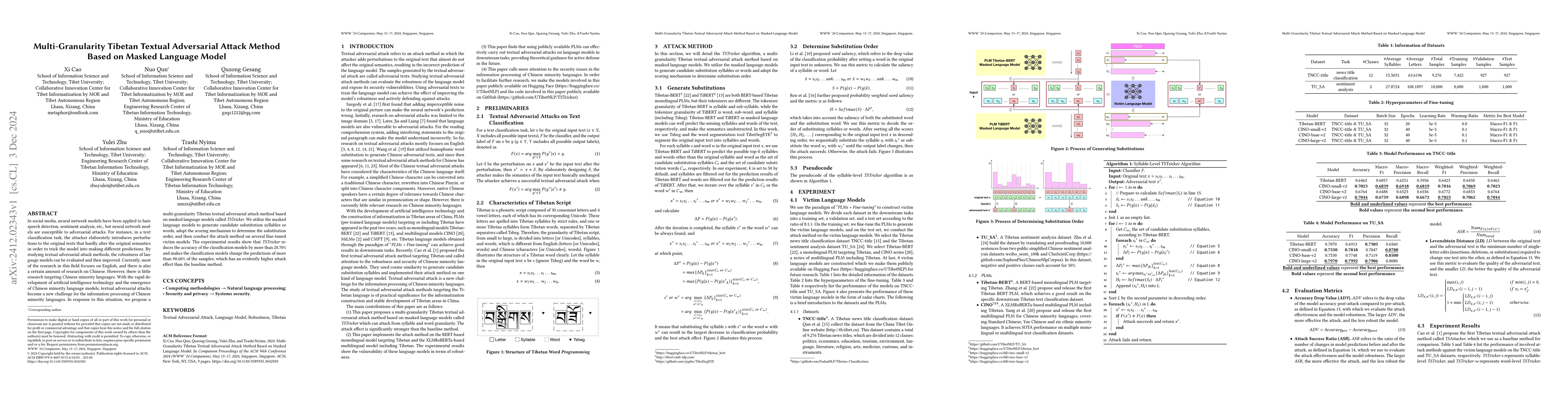 Thumbnail for Multi-Granularity Tibetan Textual Adversarial Attack Method Based on
  Masked Language Model