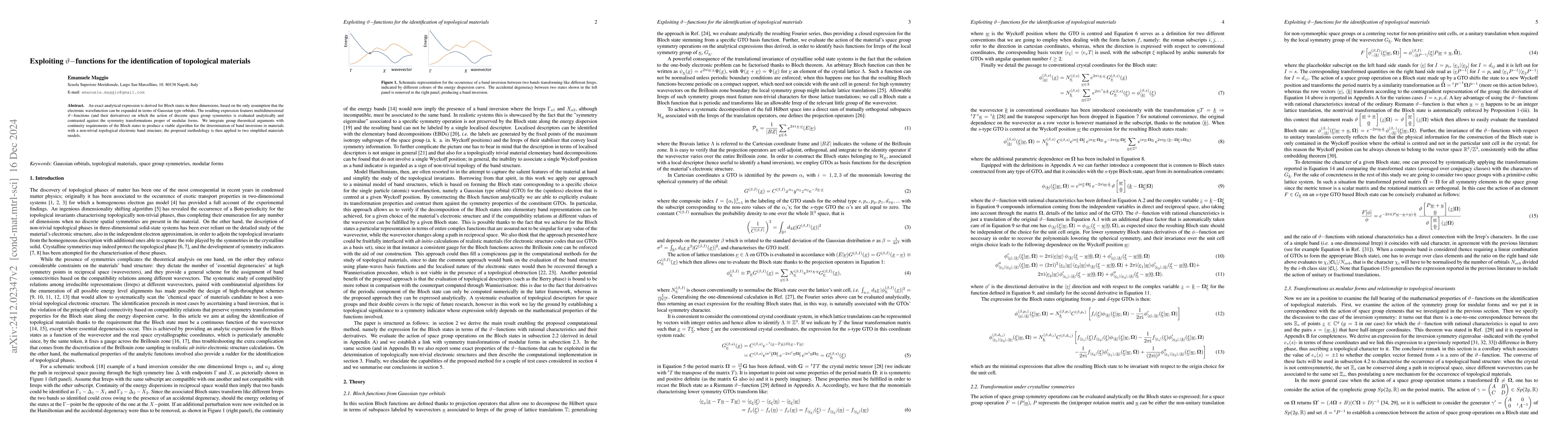 Thumbnail for Exploiting $\vartheta -$functions for the identification of topological
  materials