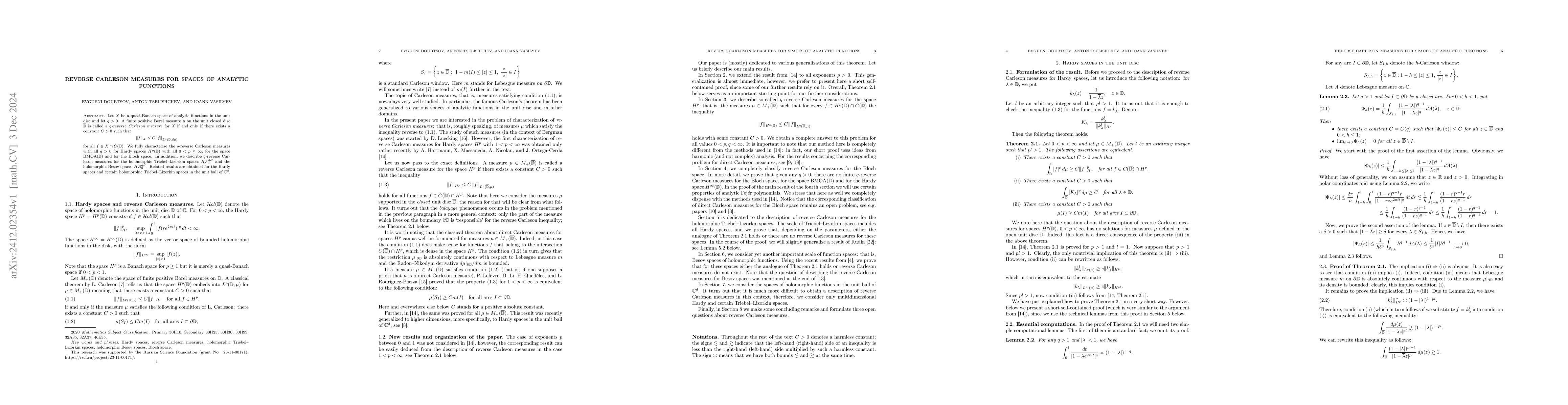 Thumbnail for Reverse Carleson measures for spaces of analytic functions