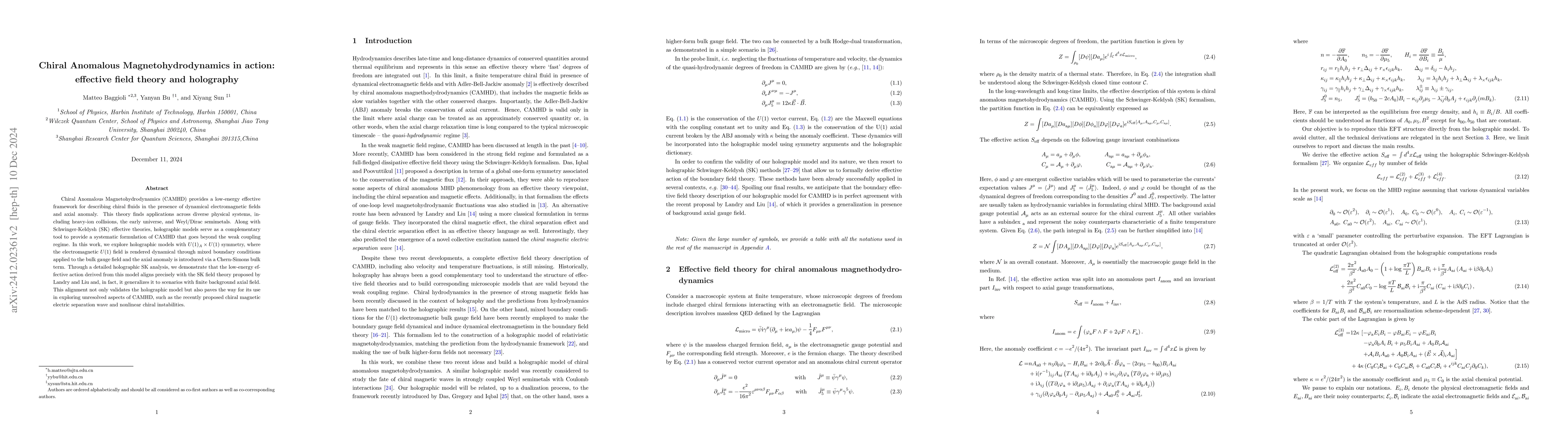 Thumbnail for Chiral Anomalous Magnetohydrodynamics in action: effective field theory
  and holography