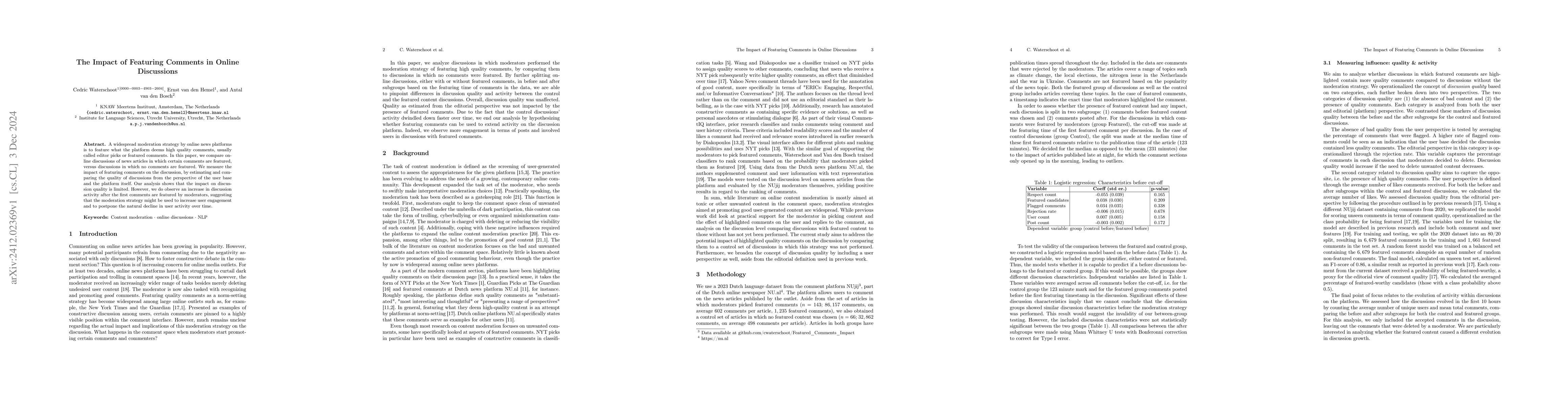 Thumbnail for The Impact of Featuring Comments in Online Discussions