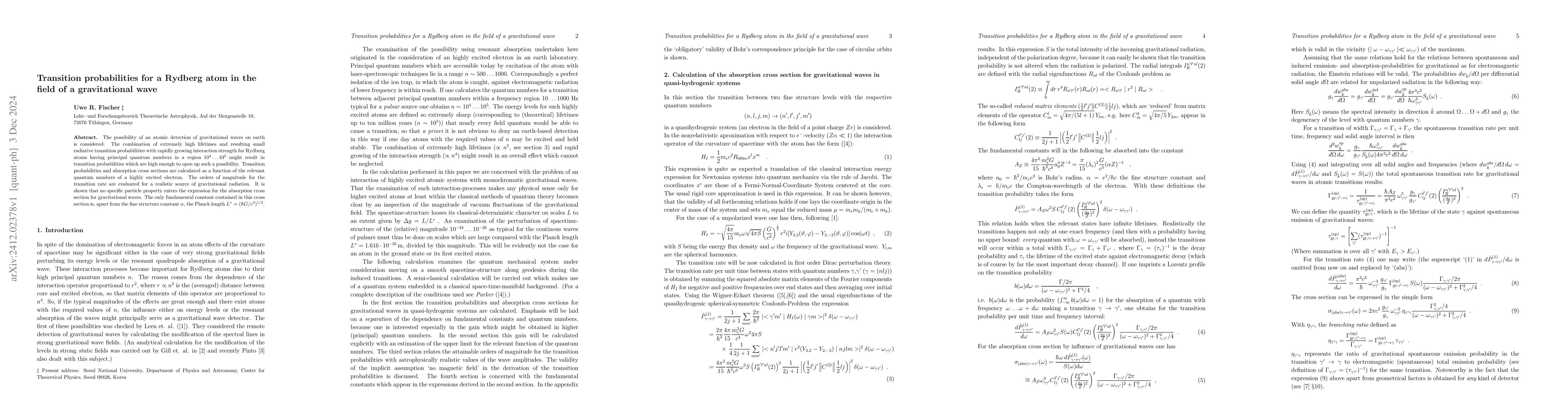 Thumbnail for Transition probabilities for a Rydberg atom in the field of a
  gravitational wave
