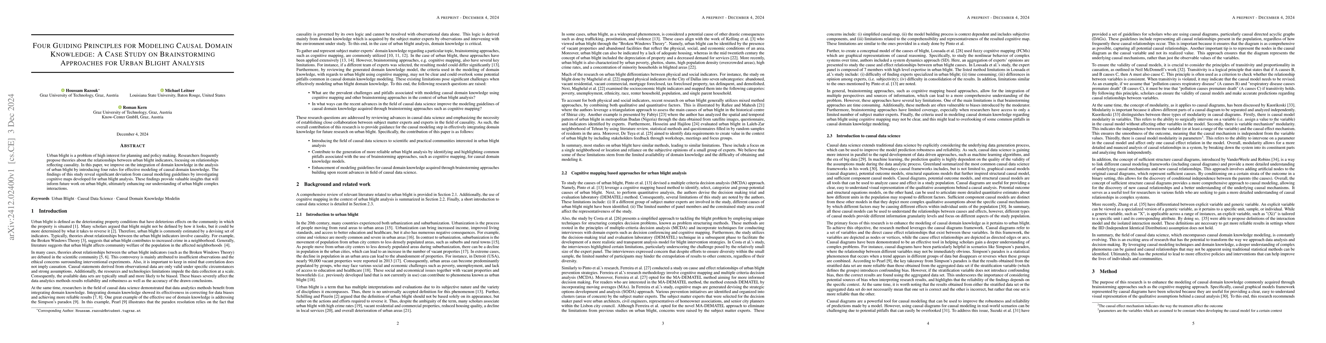 Thumbnail for Four Guiding Principles for Modeling Causal Domain Knowledge: A Case
  Study on Brainstorming Approaches for Urban Blight Analysis