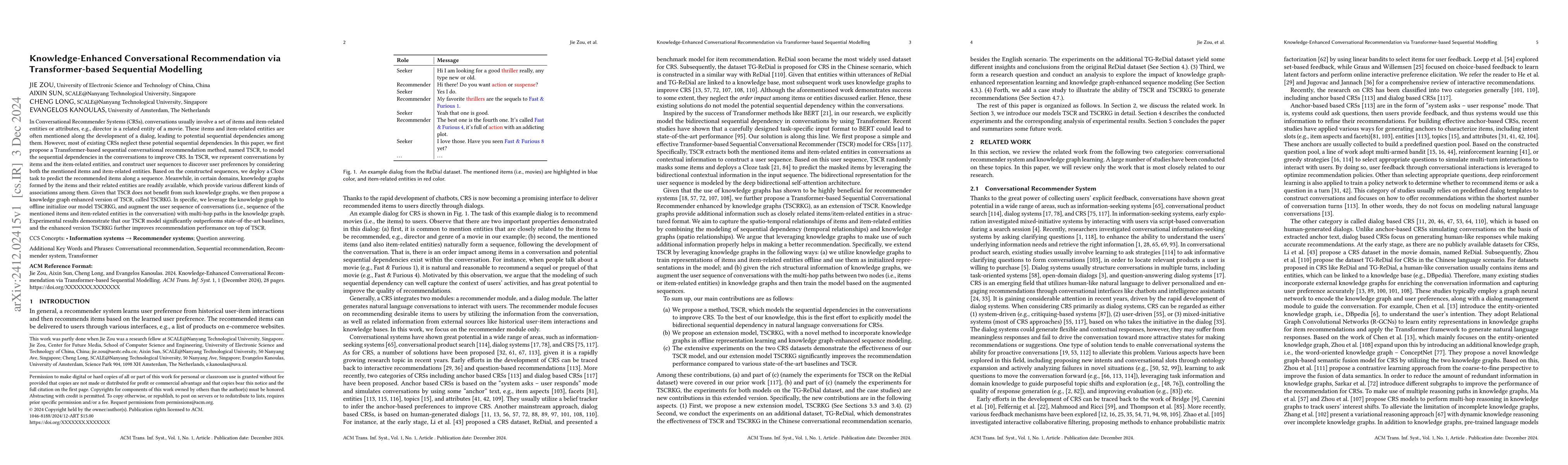 Thumbnail for Knowledge-Enhanced Conversational Recommendation via Transformer-based
  Sequential Modelling