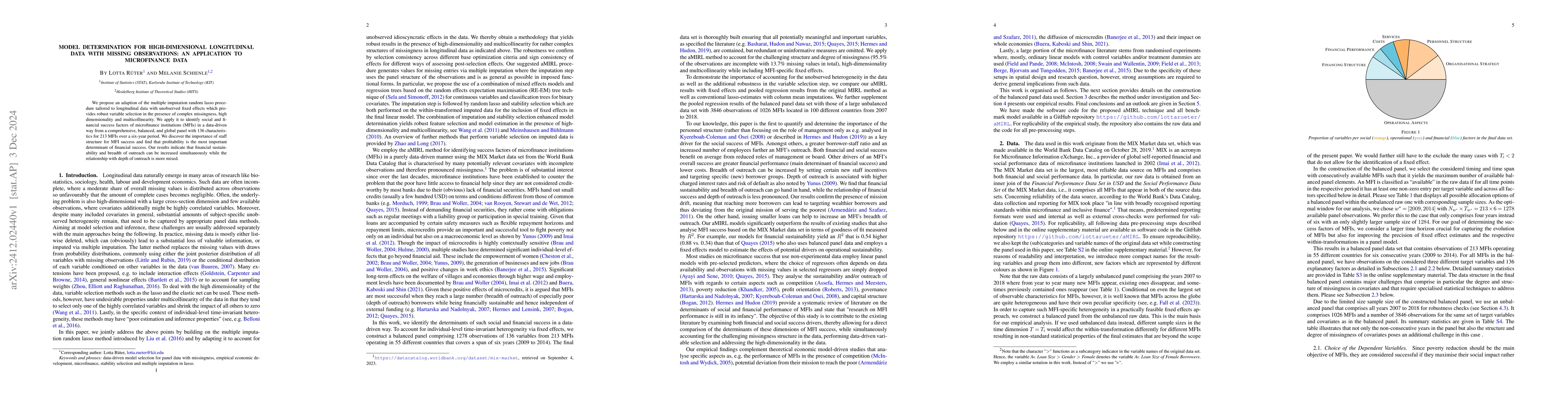 Thumbnail for Model Determination for High-Dimensional Longitudinal Data with Missing
  Observations: An Application to Microfinance Data