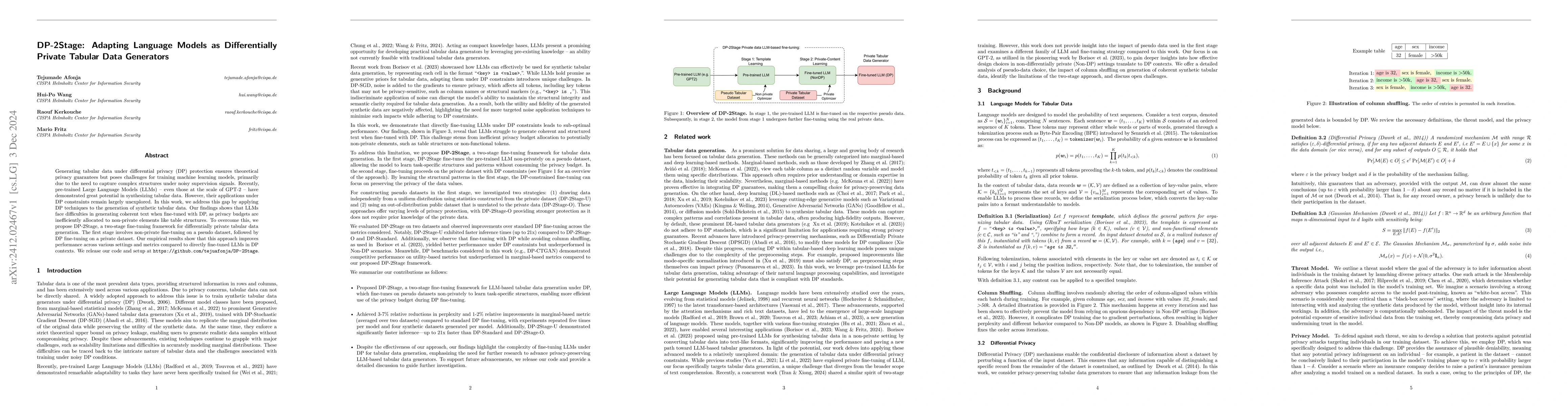 Thumbnail for DP-2Stage: Adapting Language Models as Differentially Private Tabular
  Data Generators