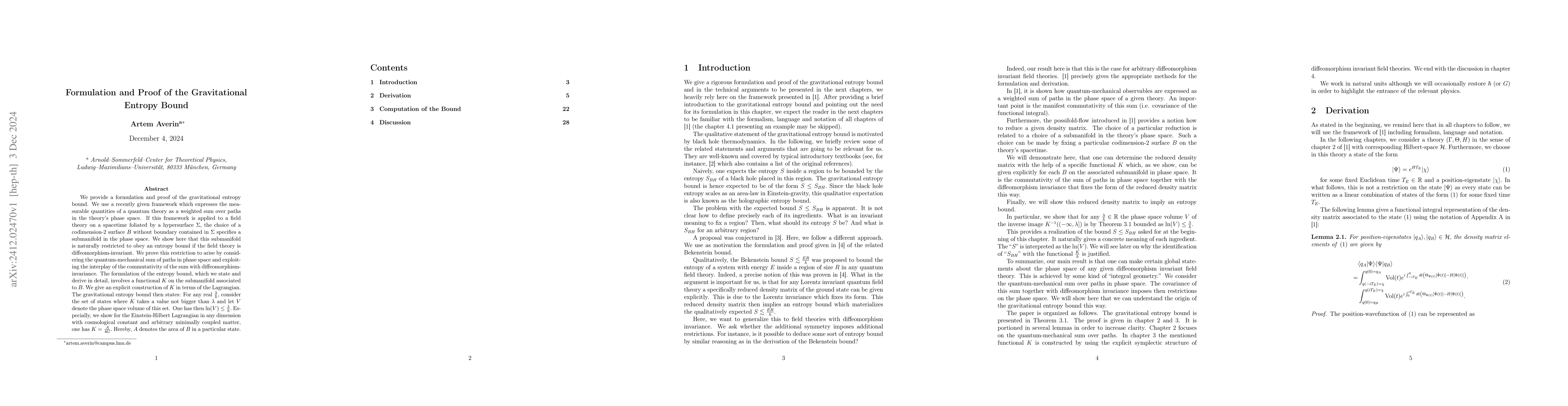 Thumbnail for Formulation and Proof of the Gravitational Entropy Bound