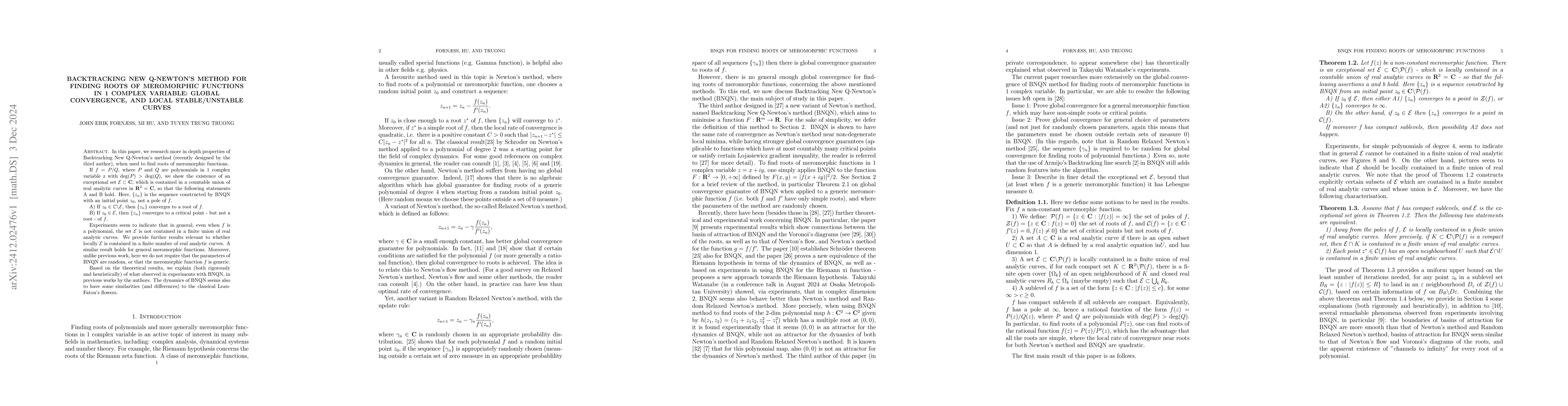 Thumbnail for Backtracking New Q-Newton's method for finding roots of meromorphic
  functions in 1 complex variable: Global convergence, and local
  stable/unstable curves