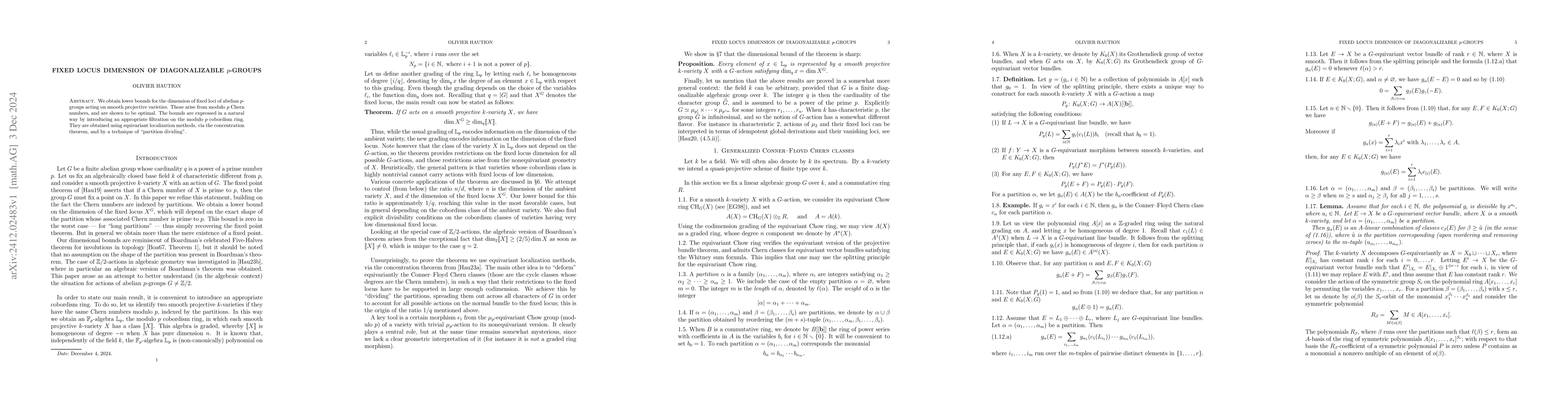 Thumbnail for Fixed locus dimension of diagonalizable $p$-groups