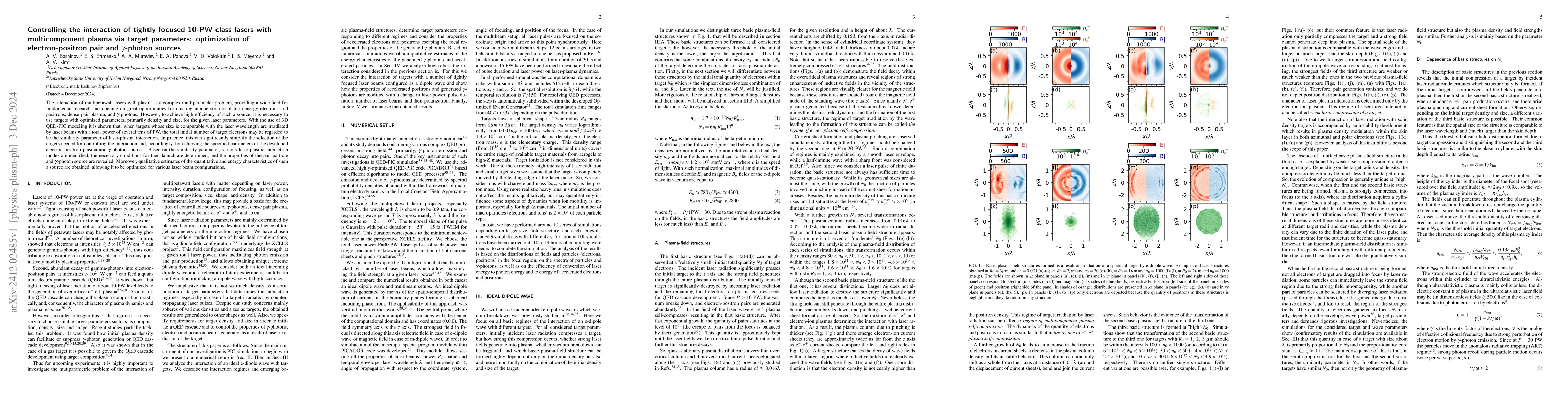 Thumbnail for Controlling the interaction of tightly focused 10-PW class lasers with
  multicomponent plasma via target parameters: optimization of
  electron-positron pair and $γ$-photon sources