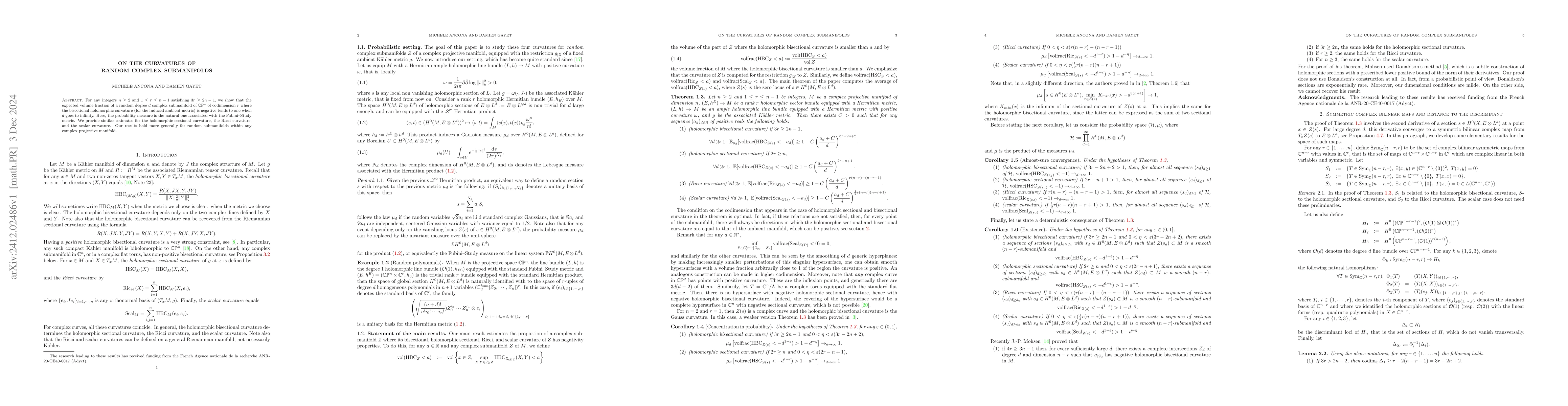 Thumbnail for On the curvatures of random complex submanifolds