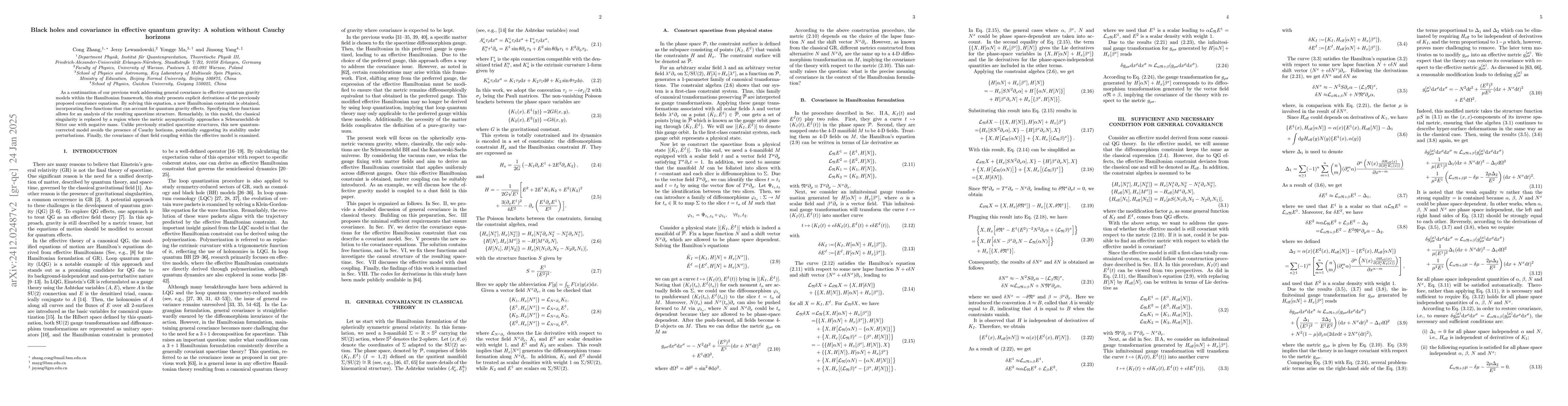 Thumbnail for Black holes and covariance in effective quantum gravity: A solution
  without Cauchy horizons
