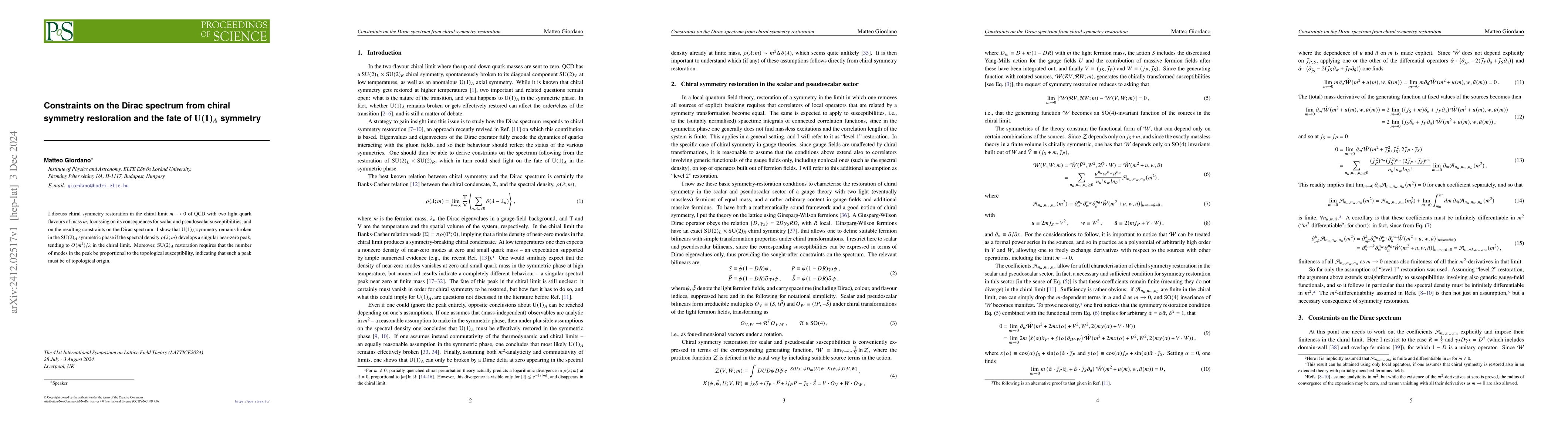 Thumbnail for Constraints on the Dirac spectrum from chiral symmetry restoration and
  the fate of $\mathrm{U}(1)_A$ symmetry