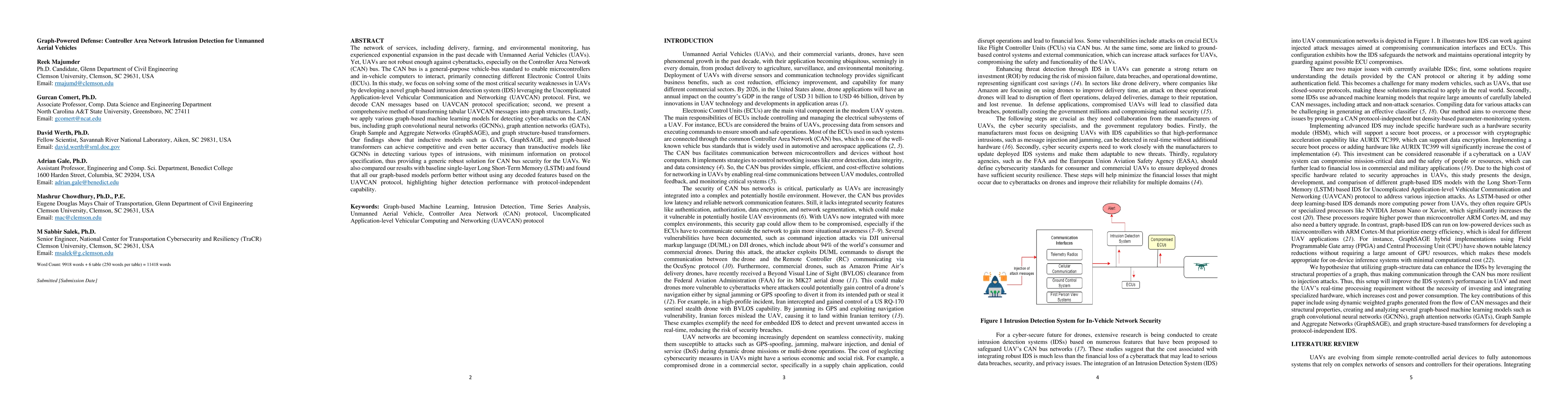 Thumbnail for Graph-Powered Defense: Controller Area Network Intrusion Detection for
  Unmanned Aerial Vehicles