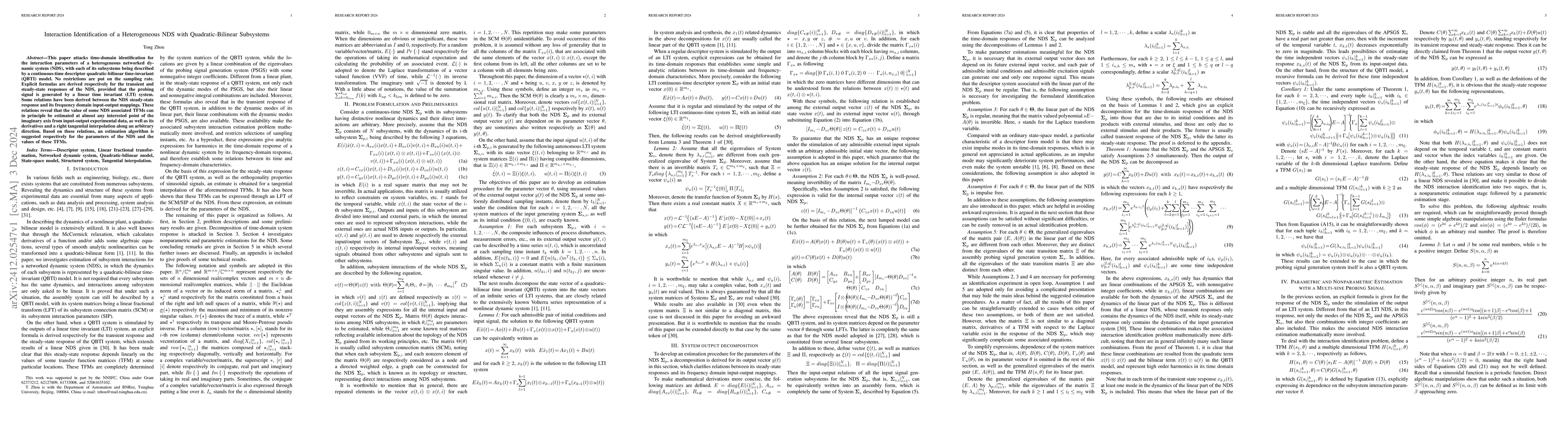 Thumbnail for Interaction Identification of a Heterogeneous NDS with
  Quadratic-Bilinear Subsystems