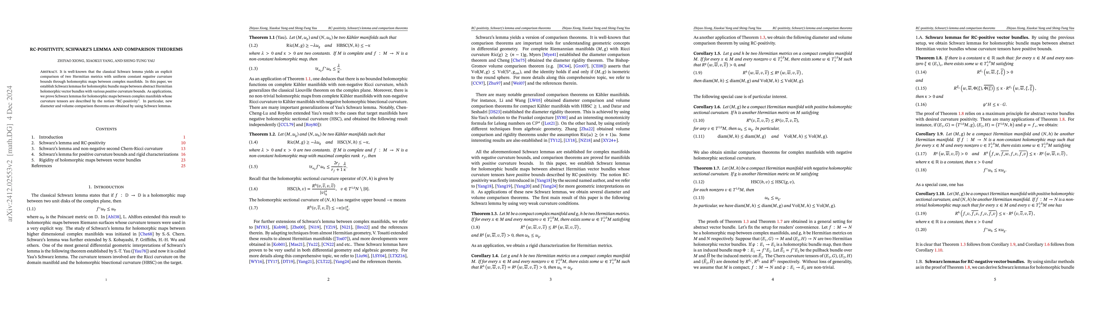 Thumbnail for RC-positivity, Schwarz's lemma and comparison theorems