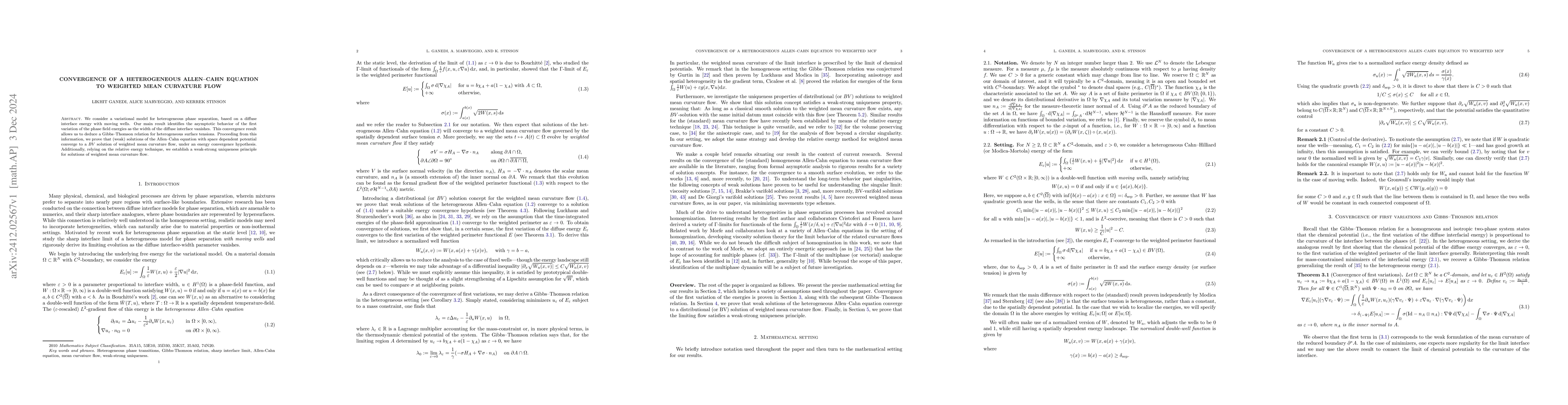 Thumbnail for Convergence of a heterogeneous Allen-Cahn equation to weighted mean
  curvature flow