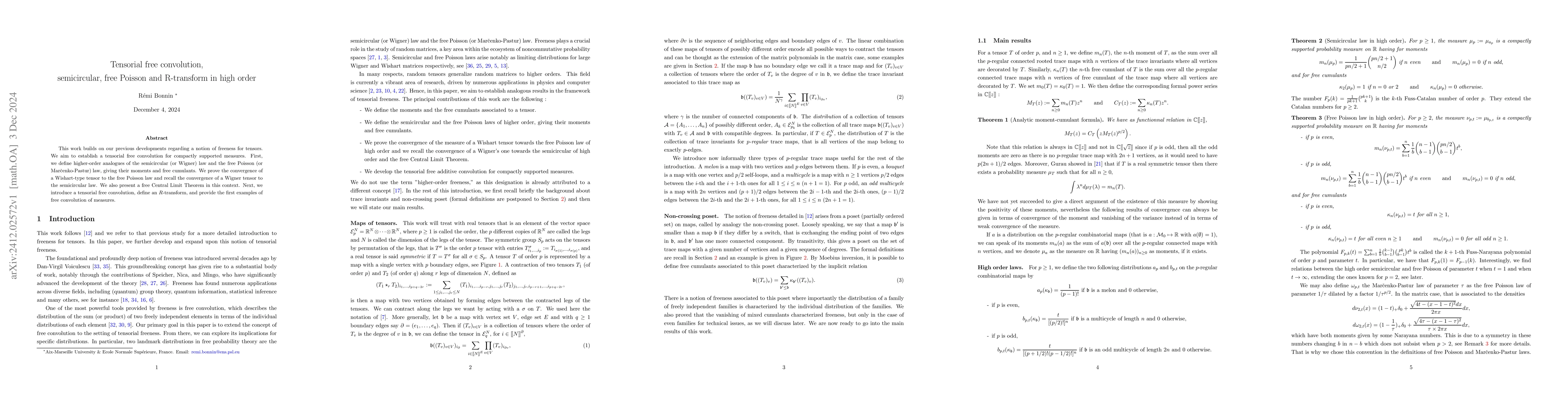 Thumbnail for Tensorial free convolution, semicircular, free Poisson and R-transform
  in high order