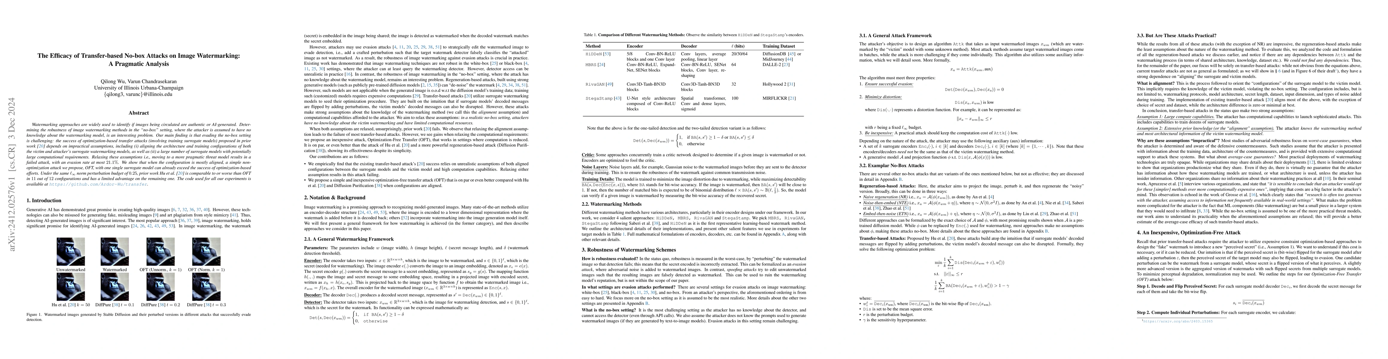 Thumbnail for The Efficacy of Transfer-based No-box Attacks on Image Watermarking: A
  Pragmatic Analysis