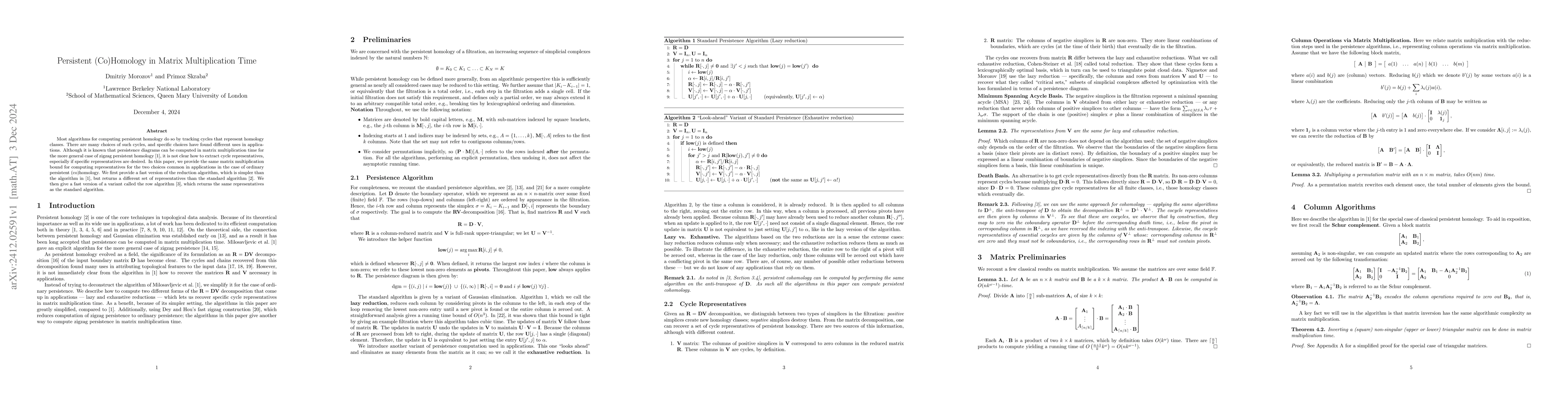 Thumbnail for Persistent (Co)Homology in Matrix Multiplication Time