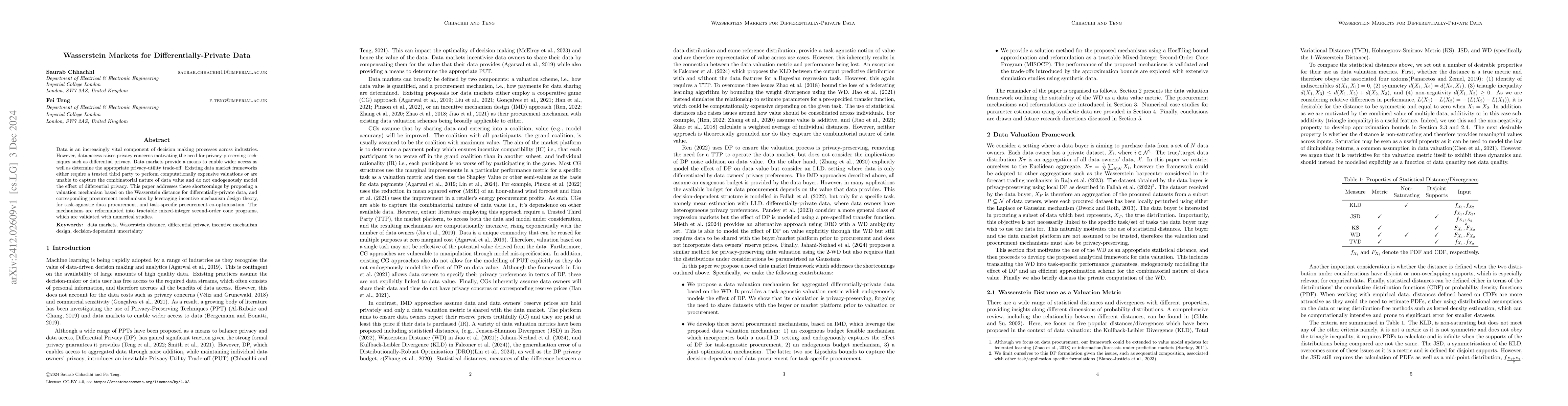 Thumbnail for Wasserstein Markets for Differentially-Private Data