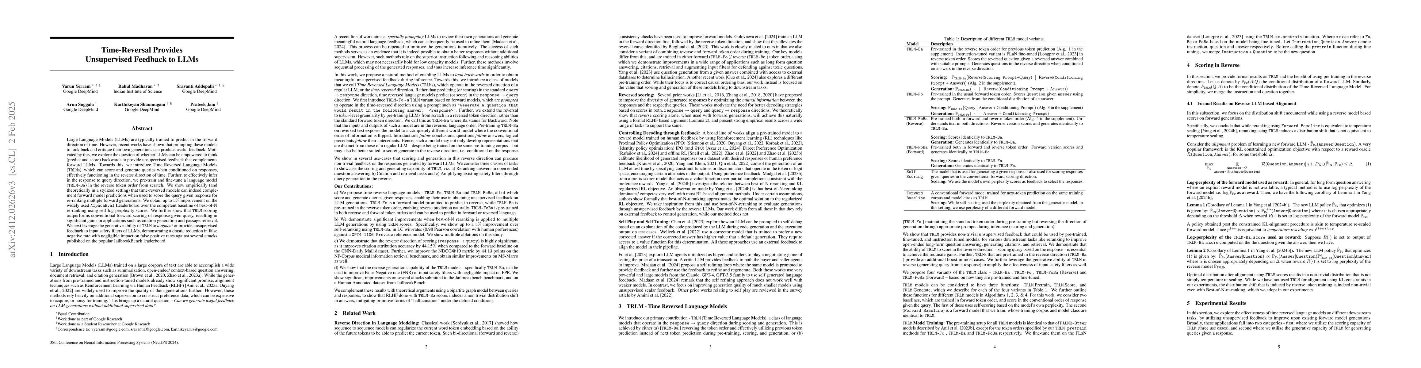 Thumbnail for Time-Reversal Provides Unsupervised Feedback to LLMs