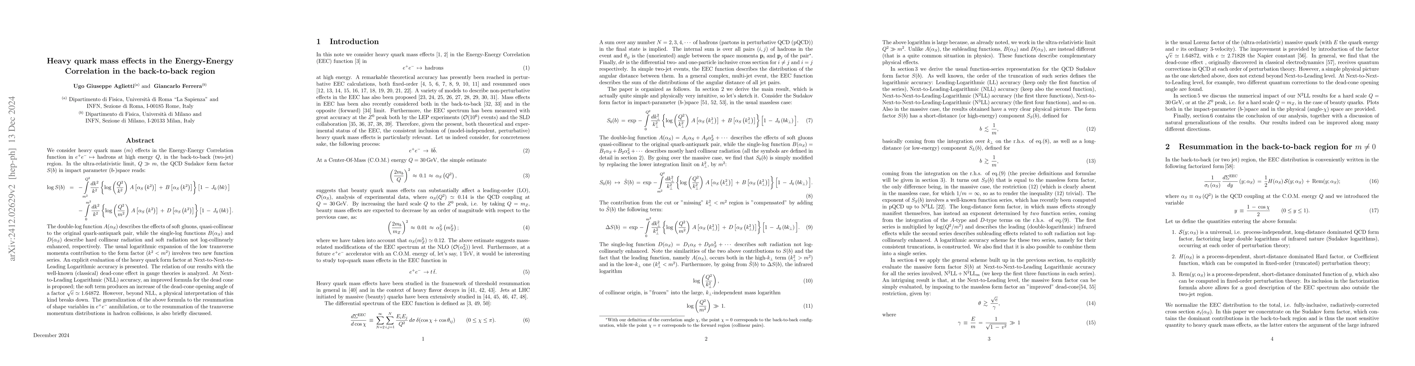 Thumbnail for Heavy quark mass effects in the Energy-Energy Correlation in the
  back-to-back region