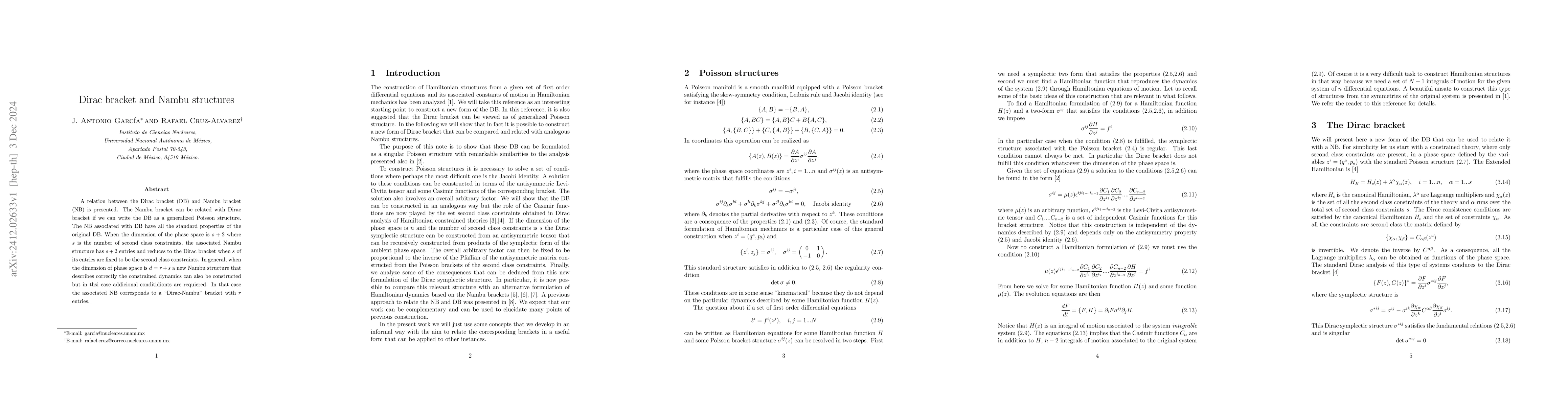 Thumbnail for Dirac bracket and Nambu structures