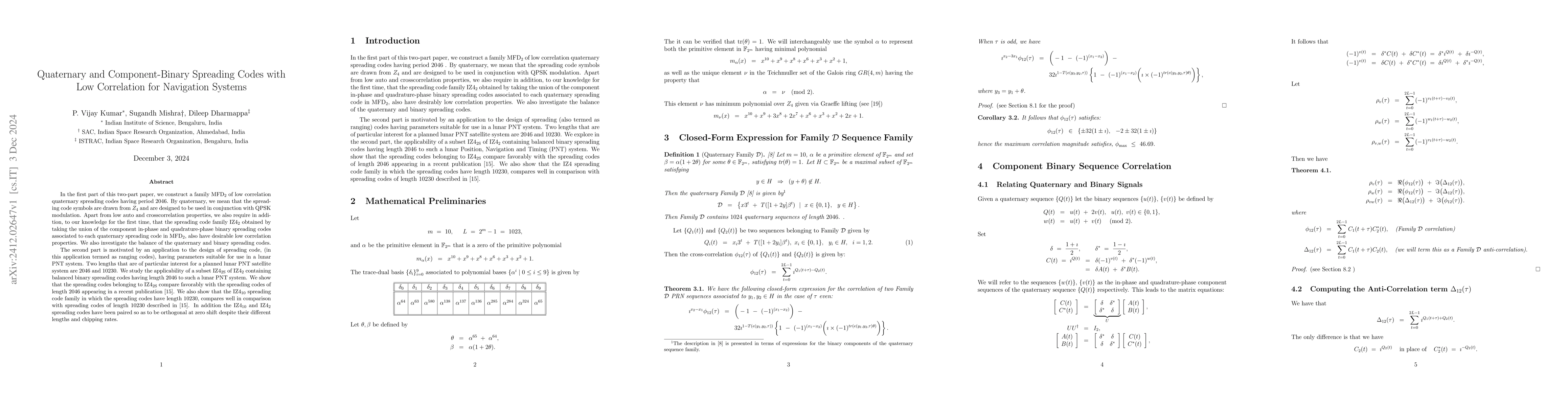 Thumbnail for Quaternary and Component-Binary Spreading Codes with Low Correlation for
  Navigation Systems