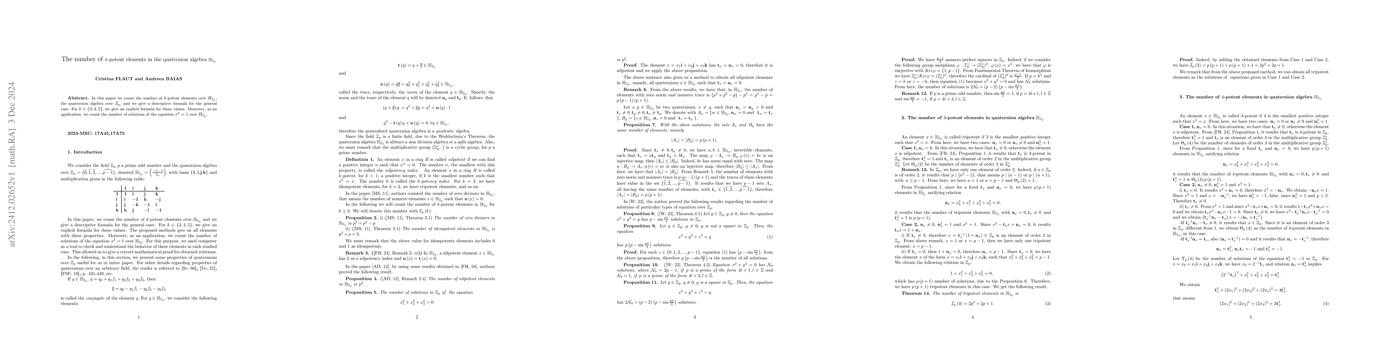 Thumbnail for The number of k-potent elements in the quaternion algebra HZp