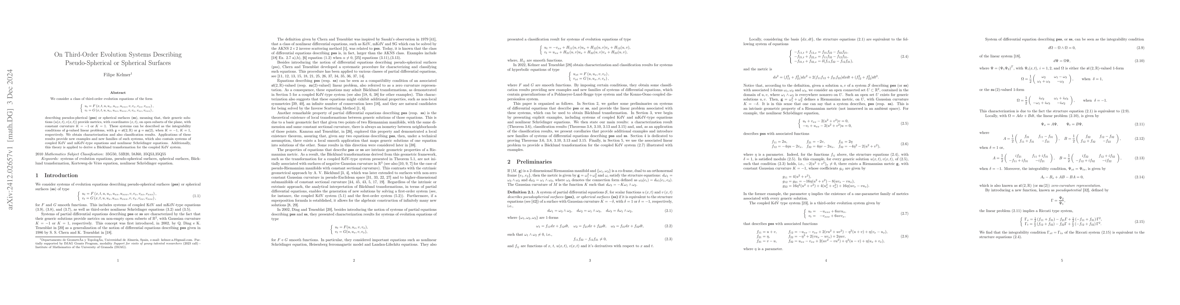 Thumbnail for On Third-Order Evolution Systems Describing Pseudo-Spherical or
  Spherical Surfaces