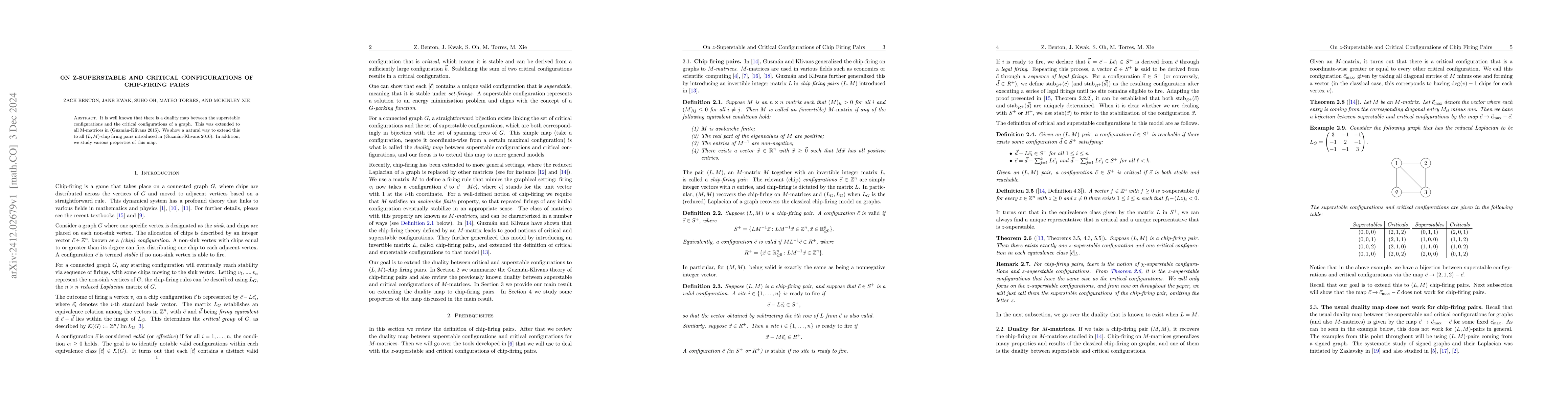 Thumbnail for On z-Superstable and Critical Configurations of Chip Firing Pairs