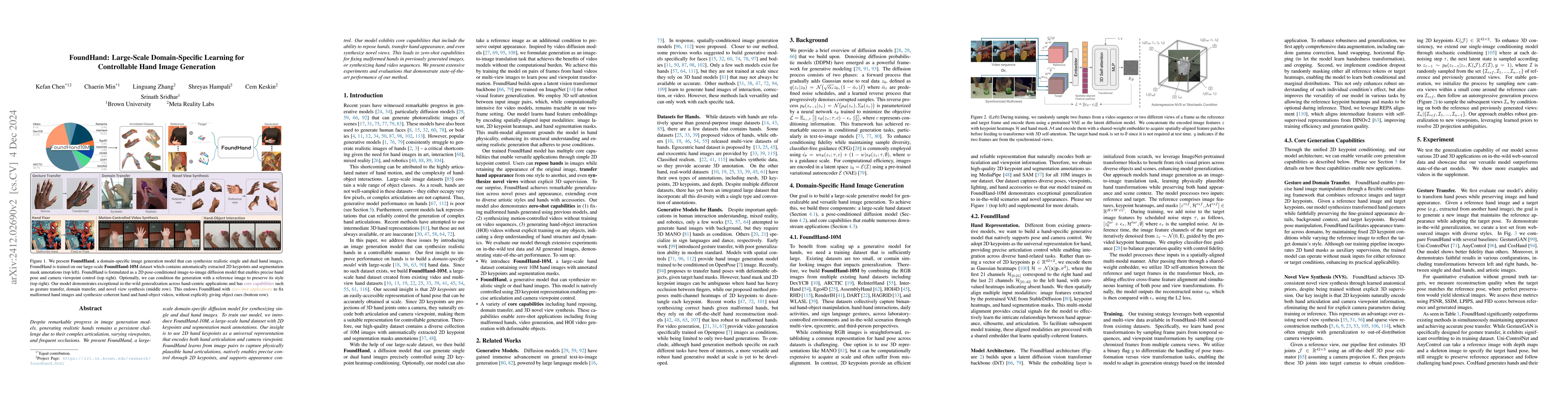 Thumbnail for FoundHand: Large-Scale Domain-Specific Learning for Controllable Hand
  Image Generation