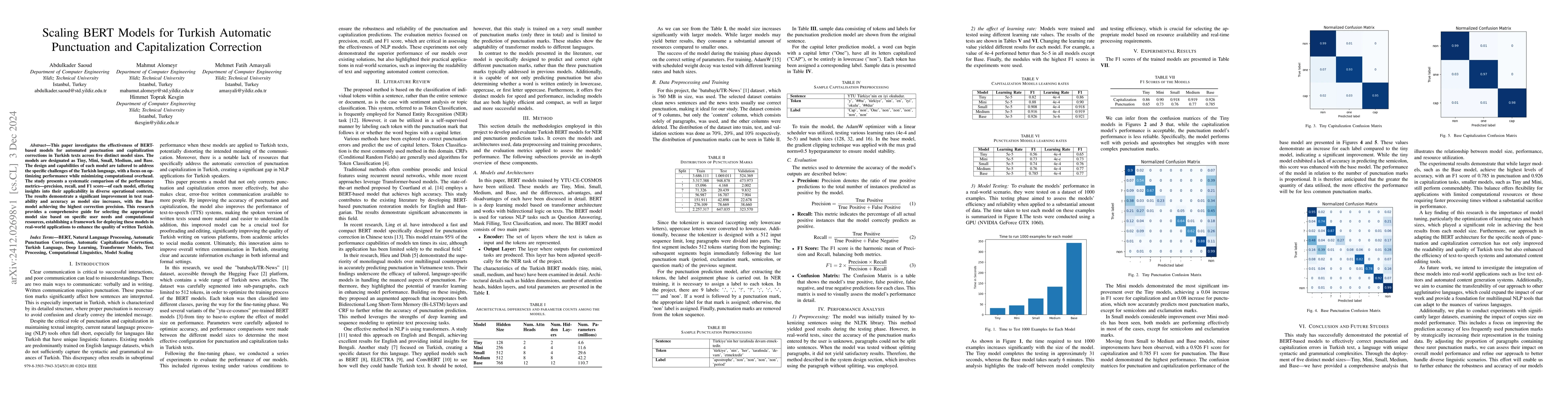 Thumbnail for Scaling BERT Models for Turkish Automatic Punctuation and Capitalization
  Correction