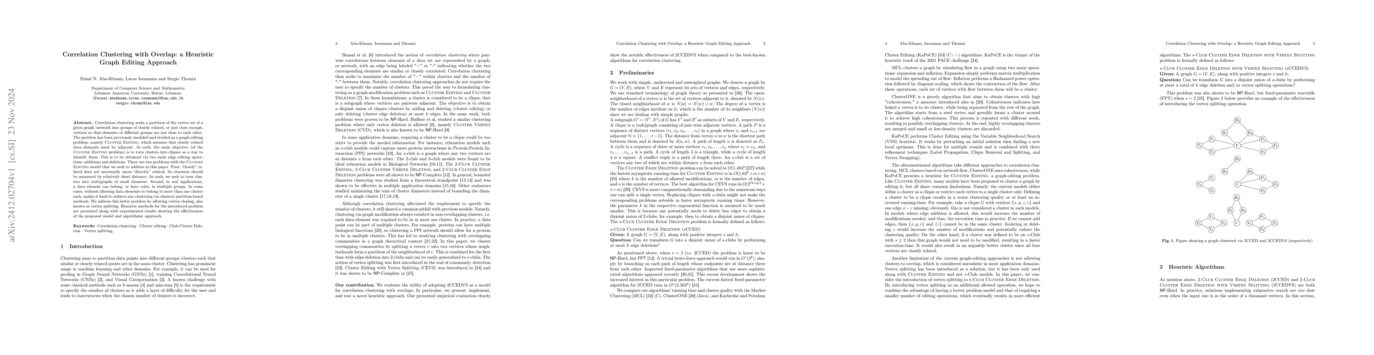 Thumbnail for Correlation Clustering with Overlap: a Heuristic Graph Editing Approach