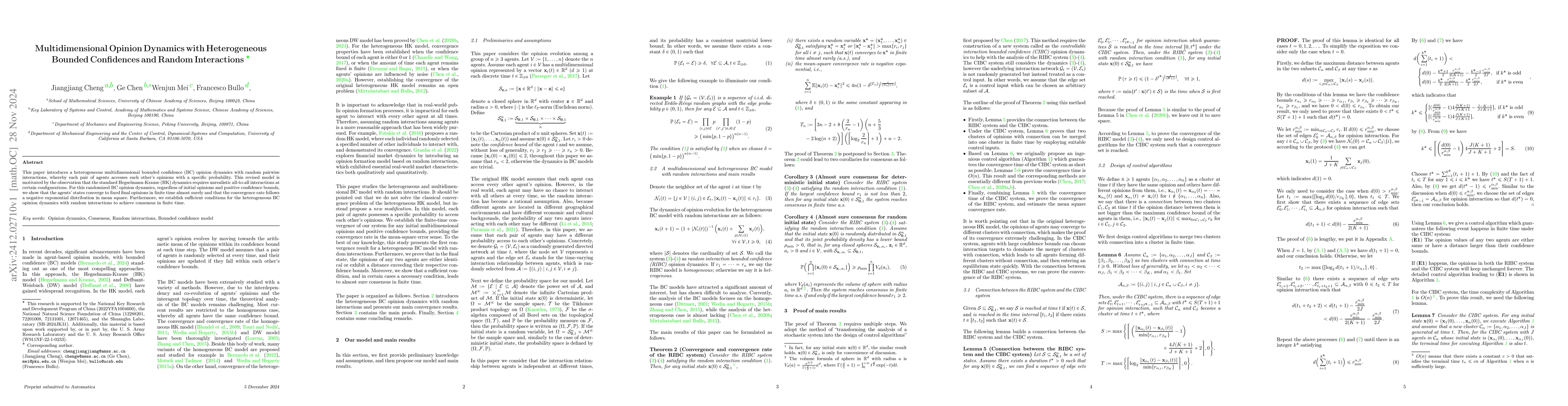 Thumbnail for Multidimensional Opinion Dynamics with Heterogeneous Bounded Confidences
  and Random Interactions