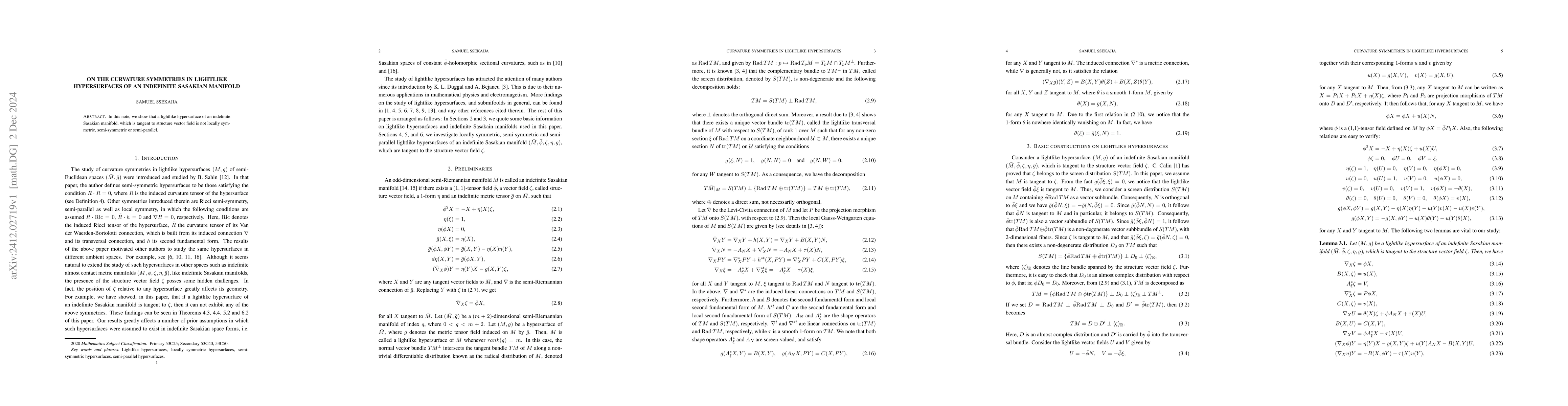 Thumbnail for On the curvature symmetries in lightlike hypersurfaces of an indefinite
  Sasakian manifold
