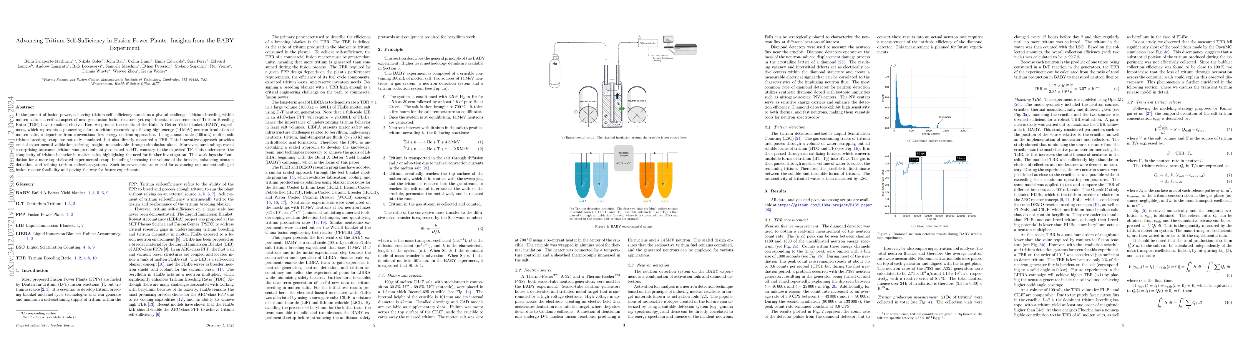 Thumbnail for Advancing Tritium Self-Sufficiency in Fusion Power Plants: Insights from
  the BABY Experiment