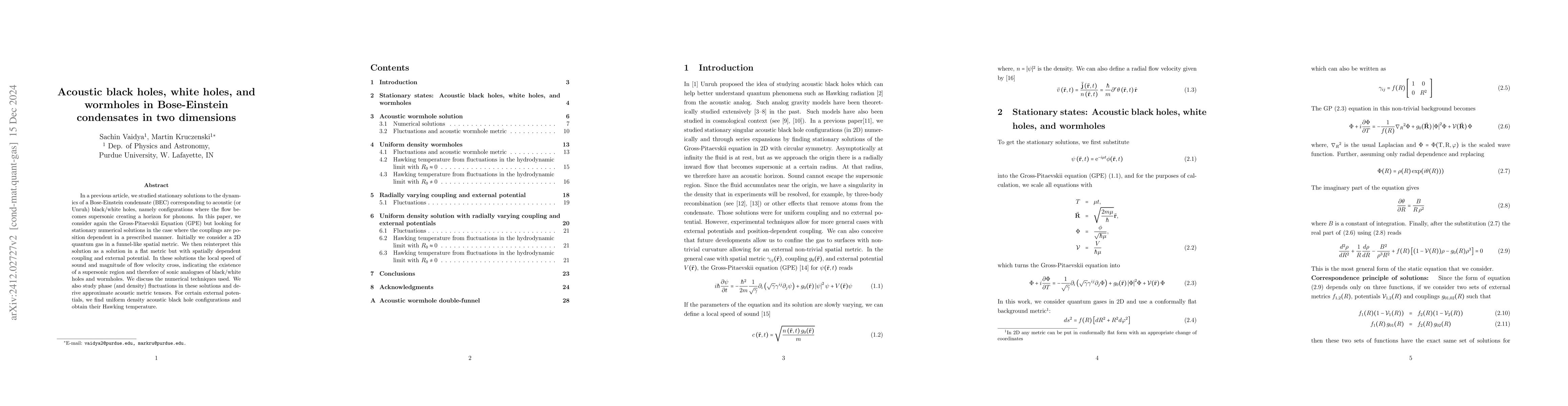 Thumbnail for Acoustic black holes, white holes, and wormholes in Bose-Einstein
  condensates in two dimensions