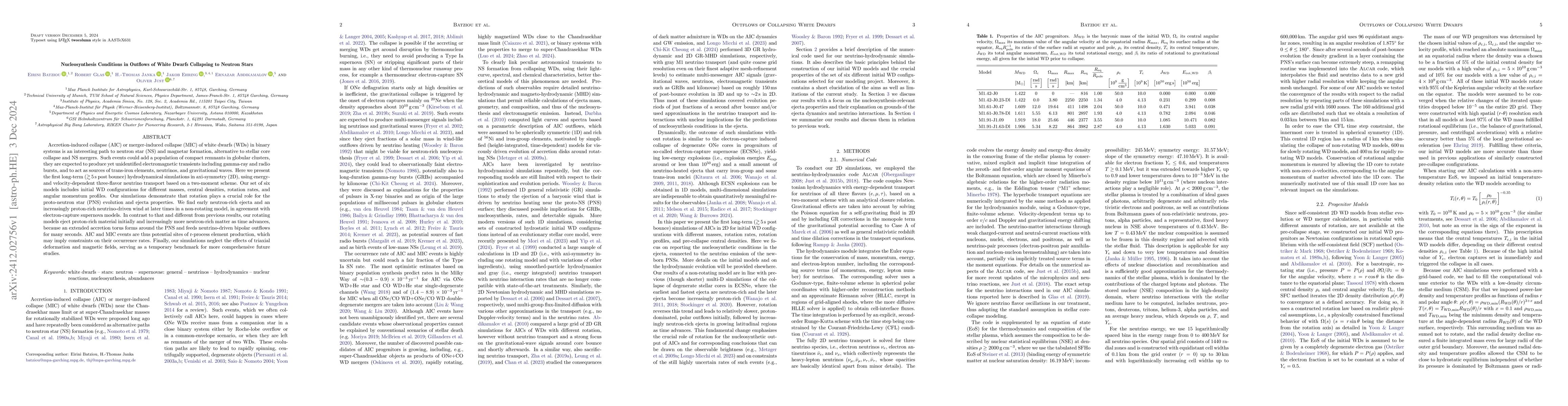 Thumbnail for Nucleosynthesis Conditions in Outflows of White Dwarfs Collapsing to
  Neutron Stars