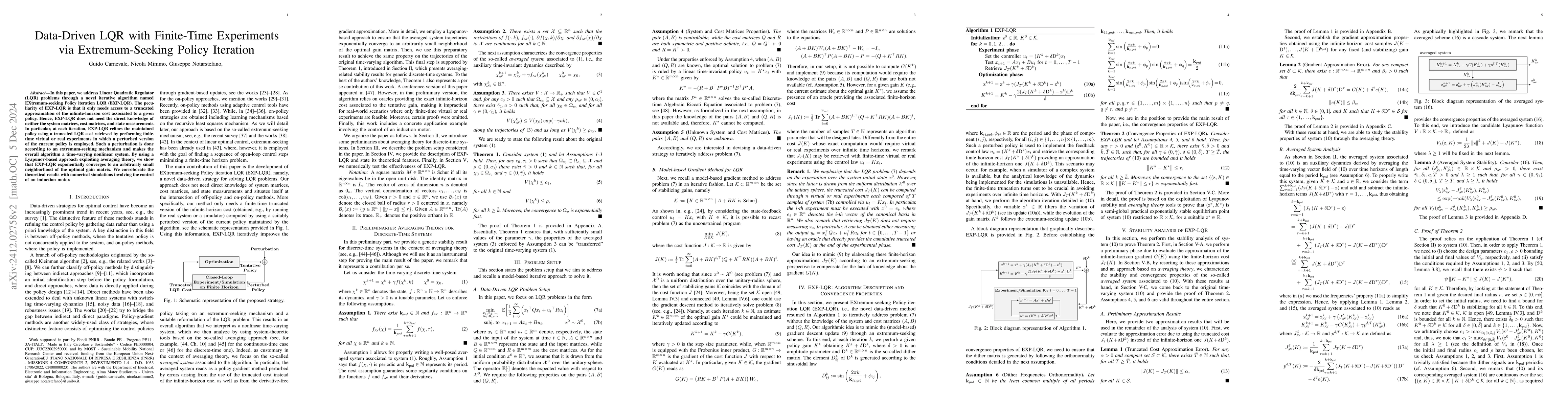 Thumbnail for Data-Driven LQR with Finite-Time Experiments via Extremum-Seeking Policy
  Iteration