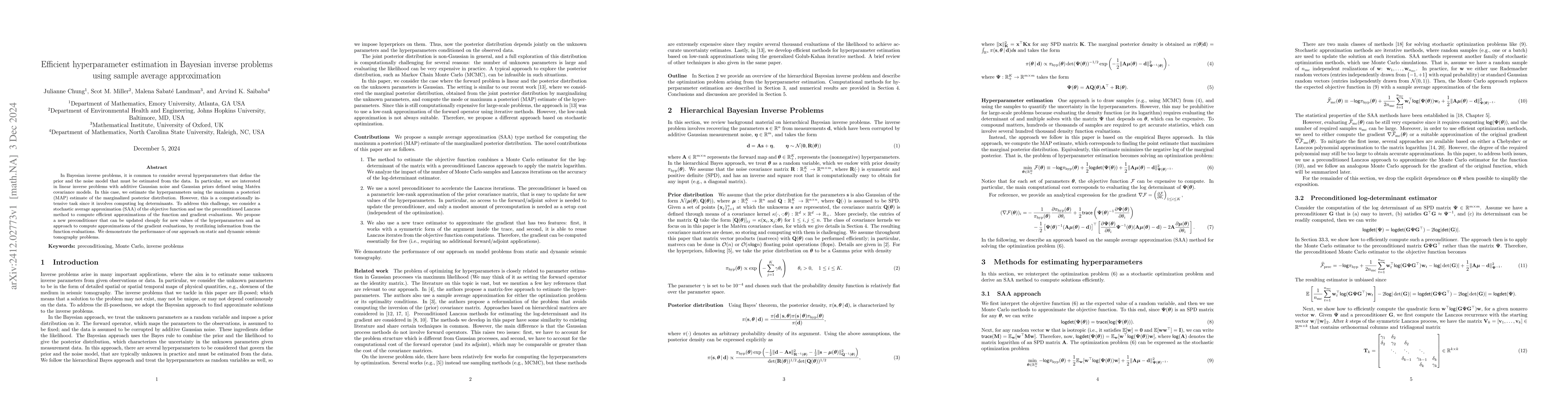 Thumbnail for Efficient hyperparameter estimation in Bayesian inverse problems using
  sample average approximation