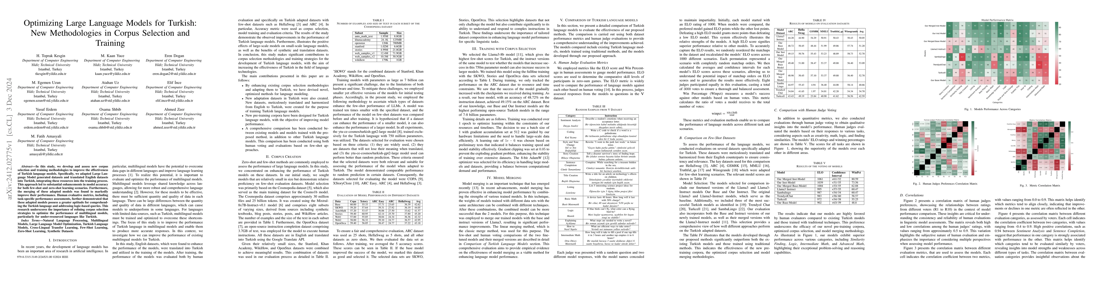 Thumbnail for Optimizing Large Language Models for Turkish: New Methodologies in
  Corpus Selection and Training